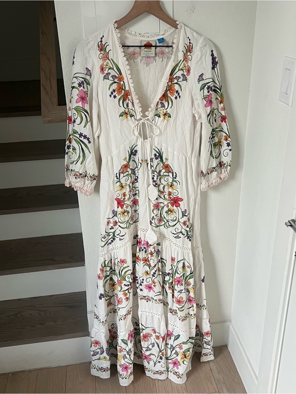 Farm Rio x Anthropologie Long-Sleeve Cutout Maxi Dress in White - Picture 4 of 7